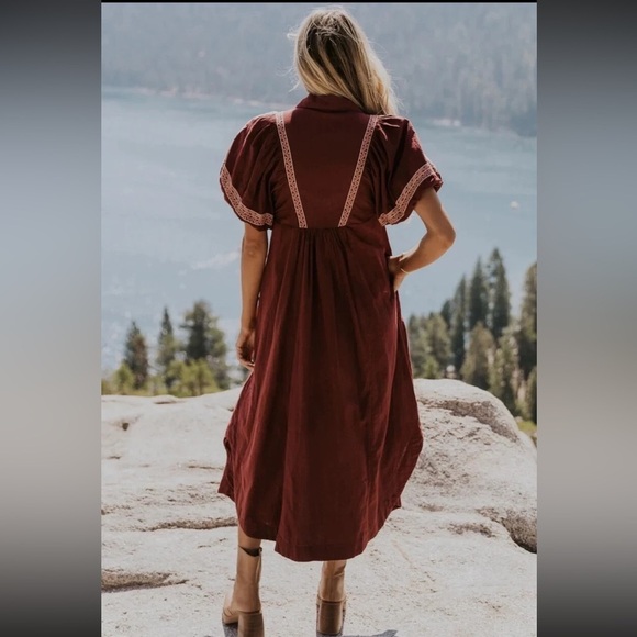 Free People Samantha Embroidered Puff Sleeve Button Front Maxi Dress Medium - Picture 15 of 16